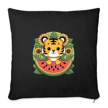 Kawaii tiger in cartoon style with watermelon - Sofa pillowcase 17,3'' x 17,3'' (45 x 45 cm) - black - Front