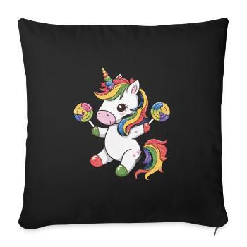 Kawaii Unicorn with Candy - Sofa pillowcase 17,3'' x 17,3'' (45 x 45 cm) - black - Front