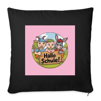 Einschulung Hallo Schule mit lustigen Tieren - Sofakissenbezug 45 x 45 cm - Schwarz - Vorne
