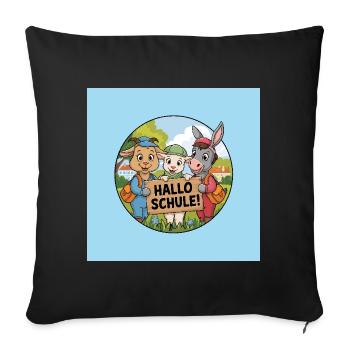 Einschulung Hallo Schule mit lustigen Tieren - Sofakissenbezug 45 x 45 cm - Schwarz - Vorne