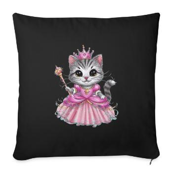 Chat en robe de princesse - Housse de coussin décorative 45 x 45 cm - noir - Devant