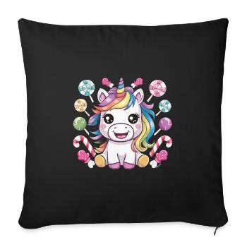 Kawaii Unicorn with Candy - Sofa pillowcase 17,3'' x 17,3'' (45 x 45 cm) - black - Front