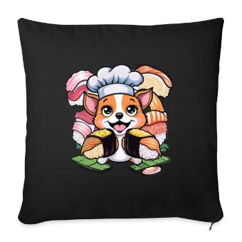 Chien Kawaii mignon avec sushis - Housse de coussin décorative 45 x 45 cm - noir - Devant