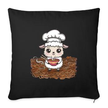 Mouton kawaii avec soupe japonaise de nouilles ramen - Housse de coussin décorative 45 x 45 cm - noir - Devant