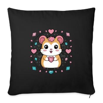 Hamster kawaii dans le style dessin animé avec des cœurs - Housse de coussin décorative 45 x 45 cm - noir - Devant