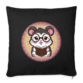 Cute Kawaii Hamster with Book & Reading Glasses - Sofa pillowcase 17,3'' x 17,3'' (45 x 45 cm) - black - Front