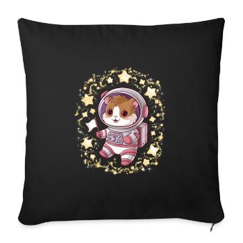 Kawaii hamster with stars and in astronaut suit - Sofa pillowcase 17,3'' x 17,3'' (45 x 45 cm) - black - Front