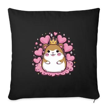 Hamster kawaii dans le style dessin animé avec des cœurs - Housse de coussin décorative 45 x 45 cm - noir - Devant