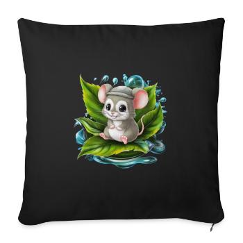 Cartoon Kawaii Mouse Drinking Green Tea - Sofa pillowcase 17,3'' x 17,3'' (45 x 45 cm) - black - Front