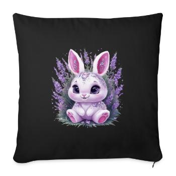 Kawaii Hase mit Lavendel - Sofakissenbezug 45 x 45 cm - Schwarz - Vorne