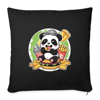 Kawaii Panda with Fast Food - Sofa pillowcase 17,3'' x 17,3'' (45 x 45 cm) - black - Front