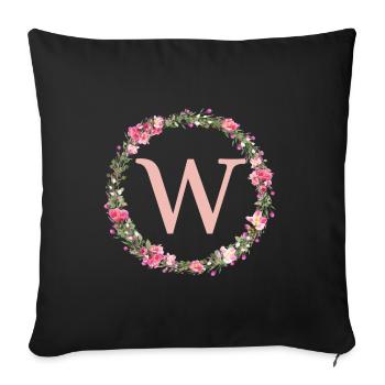 W Monogramm, Blumen-Kranz, personalisierbar - Sofakissenbezug 45 x 45 cm - Schwarz - Vorne
