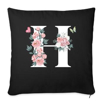 Letter h pink flowers - Sofa pillowcase 17,3'' x 17,3'' (45 x 45 cm) - black - Front
