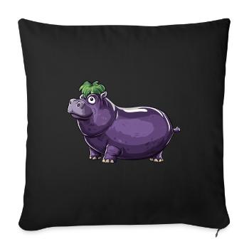 Hippopotame aubergine drôle de motif animal et végétal - Housse de coussin décorative 45 x 45 cm - noir - Devant