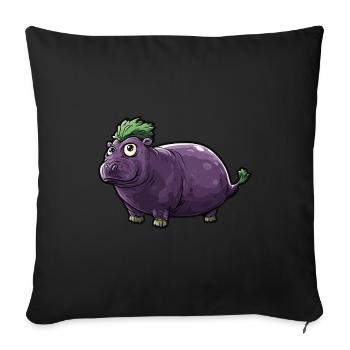 Hippopotame aubergine drôle de motif animal et végétal - Housse de coussin décorative 45 x 45 cm - noir - Devant