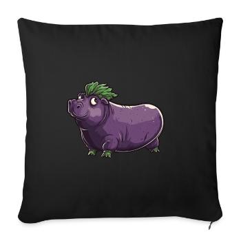 Hippopotame aubergine drôle de motif animal et végétal - Housse de coussin décorative 45 x 45 cm - noir - Devant