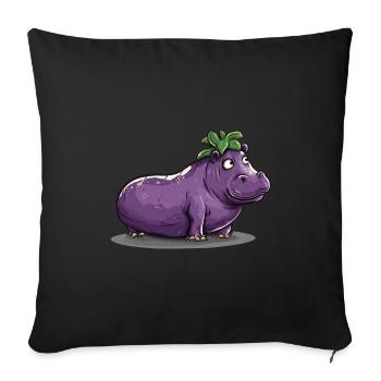 Hippopotame aubergine drôle de motif animal et végétal - Housse de coussin décorative 45 x 45 cm - noir - Devant