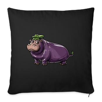 Hippopotame aubergine drôle de motif animal et végétal - Housse de coussin décorative 45 x 45 cm - noir - Devant