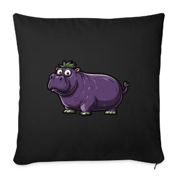 Hippopotame aubergine drôle de motif animal et végétal - Housse de coussin décorative 45 x 45 cm - noir - Devant