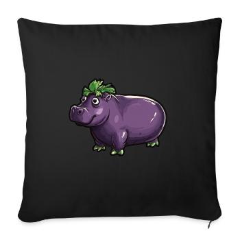 Hippopotame aubergine drôle de motif animal et végétal - Housse de coussin décorative 45 x 45 cm - noir - Devant