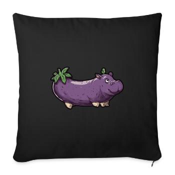 Hippopotame aubergine drôle de motif animal et végétal - Housse de coussin décorative 45 x 45 cm - noir - Devant