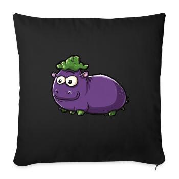 Hippopotame aubergine drôle de motif animal et végétal - Housse de coussin décorative 45 x 45 cm - noir - Devant