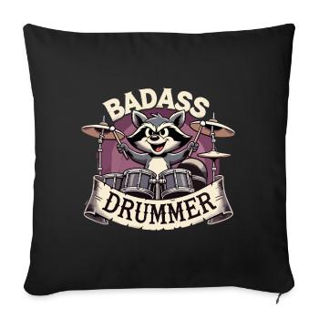 Badass Drummer Raton laveur Cadeau cool - Housse de coussin décorative 45 x 45 cm - noir - Devant