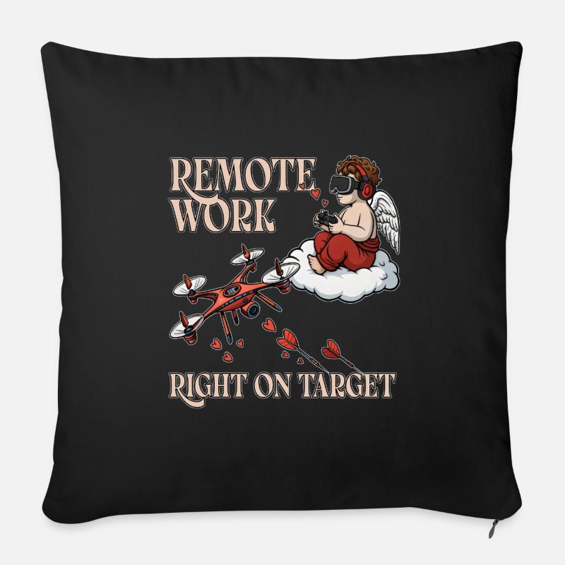 Cupidon Remote Work, Saint-Valentin - Housse de coussin décorative 45 x 45 cm - noir