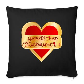 HERZ HERZLICHEN GLÜCKWUNSCH - Sofakissenbezug 45 x 45 cm - Schwarz - Vorne