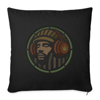 Logo von Rastas Kopf - Sofakissenbezug 45 x 45 cm - Schwarz - Vorne