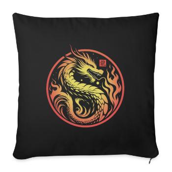dragon feu cercle jaune rouge - Housse de coussin décorative 45 x 45 cm - noir - Devant