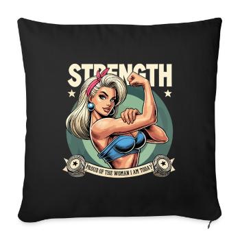 force forte fière femme blonde biceps cadeau - Housse de coussin décorative 45 x 45 cm - noir - Devant