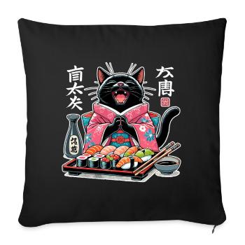 Sushi Cat Kimono Maki Nigiri Cadeau - Housse de coussin décorative 45 x 45 cm - noir - Devant