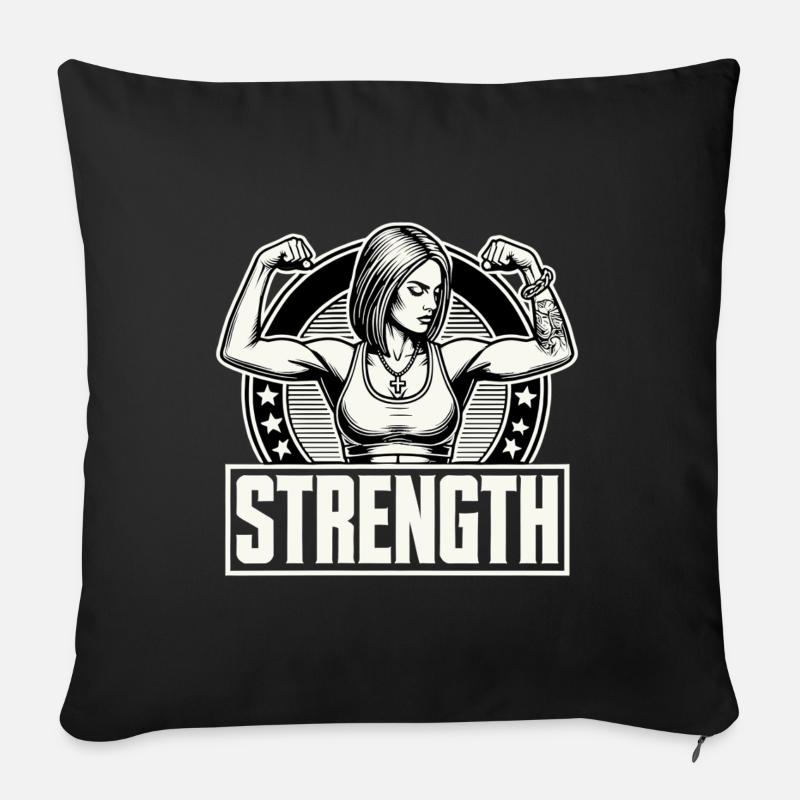 Stärke starke Frau spannt Muskeln an Geschenk - Sofakissenbezug 45 x 45 cm - Schwarz
