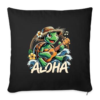 Aloha tortue ukulélé hawaï mer cadeau - Housse de coussin décorative 45 x 45 cm - noir - Devant