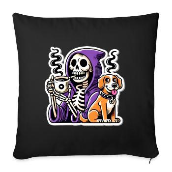 Skeleton Coffee Lover with Dog - Sofa pillowcase 17,3'' x 17,3'' (45 x 45 cm) - black - Front
