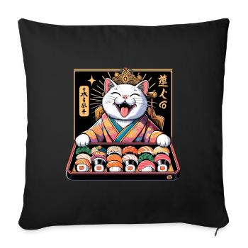 Sushi Chat Blanc Kimono Maki Nigiri Cadeau - Housse de coussin décorative 45 x 45 cm - noir - Devant