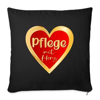 PFLEGE MIT HERZ - PFLEGEBERUFE GESUNDHEIT - Sofakissenbezug 45 x 45 cm - Schwarz - Vorne