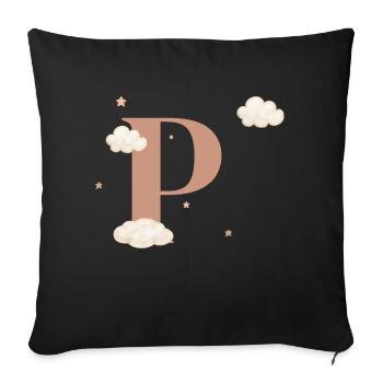 Lettre p nuages étoiles - Housse de coussin décorative 45 x 45 cm - noir - Devant