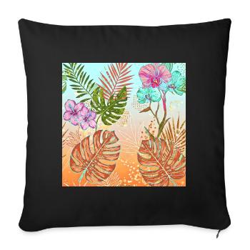 Monstera Motif Fleurs Et Feuilles Tropicales - Housse de coussin décorative 45 x 45 cm - noir - Devant