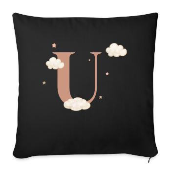 Lettre u nuages étoiles - Housse de coussin décorative 45 x 45 cm - noir - Devant