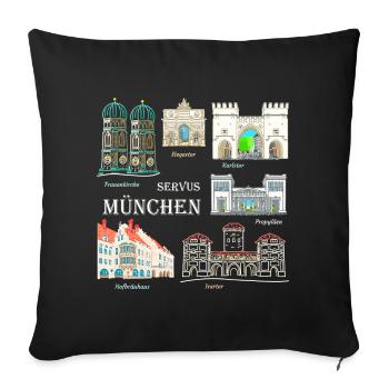 Munich, Hand Drawing Landmark, Bavaria - Sofa pillowcase 17,3'' x 17,3'' (45 x 45 cm) - black - Front