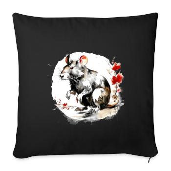 Signe du zodiaque chinois Rat - Housse de coussin décorative 45 x 45 cm - noir - Devant