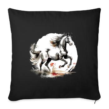 Cheval du zodiaque chinois - Housse de coussin décorative 45 x 45 cm - noir - Devant