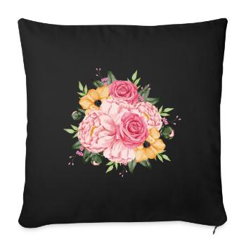 Watercolor Roses and Peonies Bouquet - Sofa pillowcase 17,3'' x 17,3'' (45 x 45 cm) - black - Front