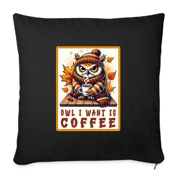 Eulen Kaffee Desgin - Sofakissenbezug 45 x 45 cm - Schwarz - Vorne
