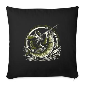 Pêche Pêcheur Brochet Poisson Géant Vert Olive Cadeau - Housse de coussin décorative 45 x 45 cm - noir - Devant