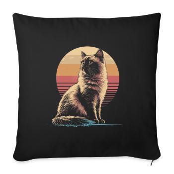 Silhouette de chat birman Vintage Sunset - Housse de coussin décorative 45 x 45 cm - noir - Devant
