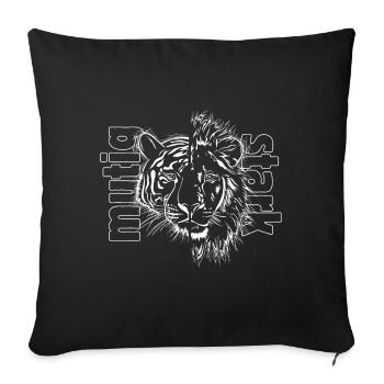 Tigre + Lion « BRAVE AND STRONG » - Housse de coussin décorative 45 x 45 cm - noir - Devant