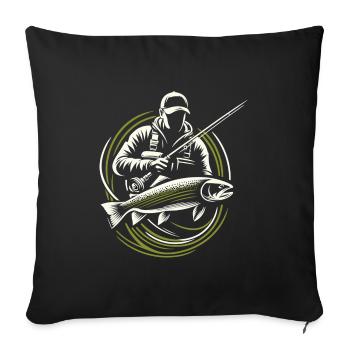Pêche Pêcheur Truite Poisson Géant Cadeau - Housse de coussin décorative 45 x 45 cm - noir - Devant